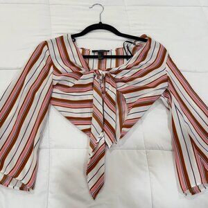 Striped Front Tie Long Sleeve Shirt